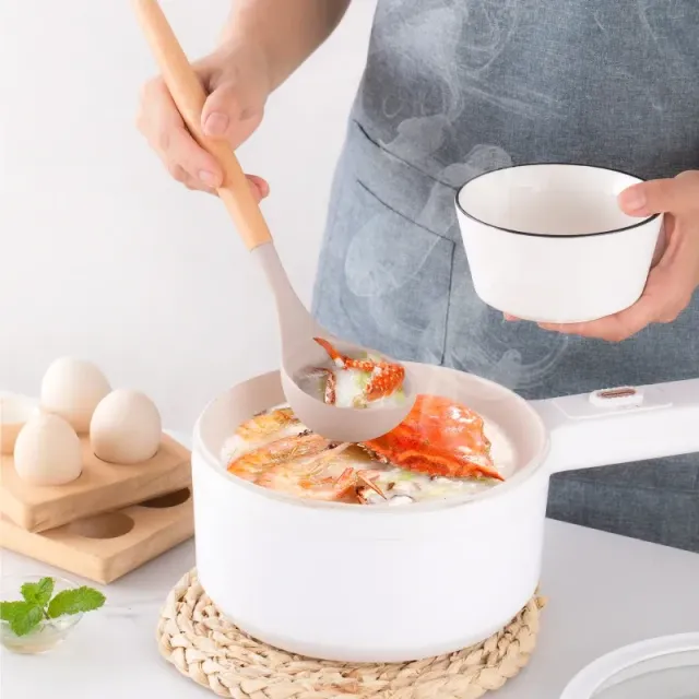 Ustensiles de cuisine en silicone avec poignée en bois - Ensemble de 12 pièces