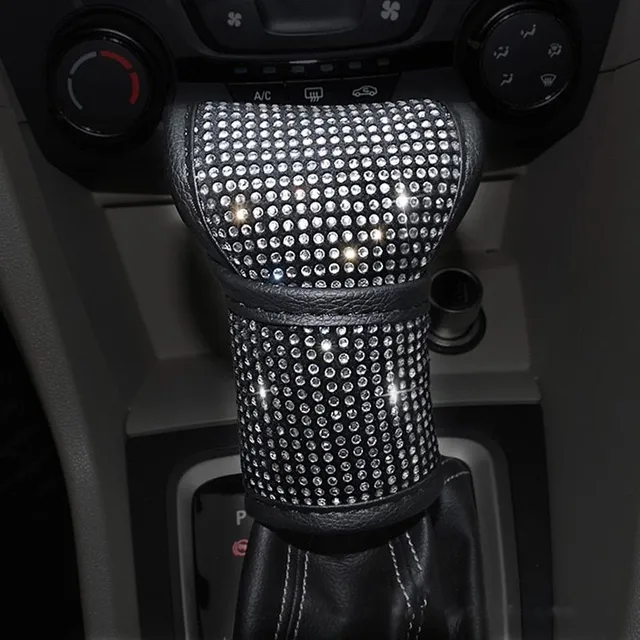 Luxury black belt, gear lever and handbrake protectors with silver Eugene rhinestones