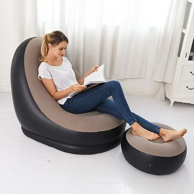 Prenosná lenivá nafukovacia stolička s čerpadlom na nohy, farebný obal boxu, moderný domáci/vonkajší ležadielko