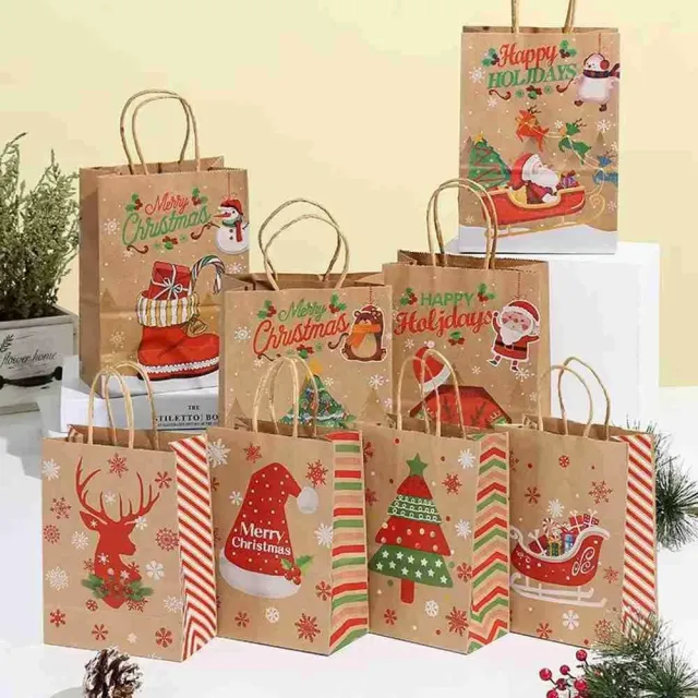10pcs Big Christmas Gift Bags Kraft Paper Bags for Christmas