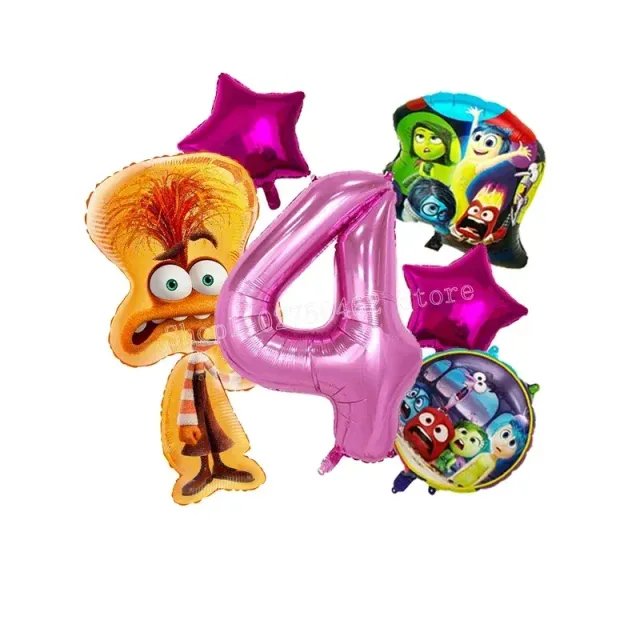 Ensemble de ballons d'anniversaire en aluminium avec numéro - personnages du film Vice-Versa 2