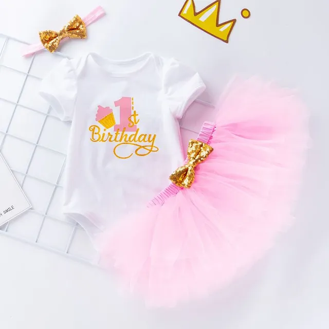 Girls birthday dress with tutu skirt and headband