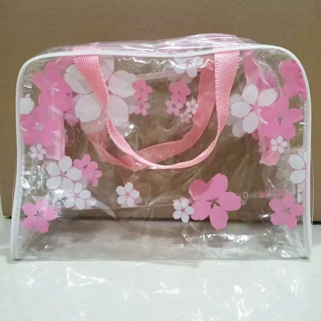 Transparentní toaletní taška s květinovým motivem na kosmetiku a jiné