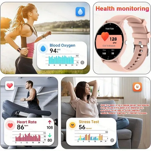 Smart watch 1.39", fully touch screen, sports fitness functions, waterproof IP67, music control, remote camera control, wireless calls - Unisex