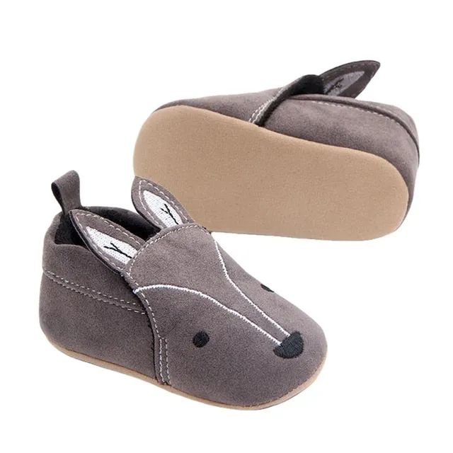 Children's non-slip leather slippers with animal motif