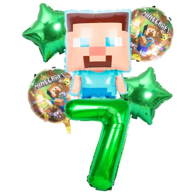 Stylish set of birthday balloons in the performance of popular characters from Minecraft