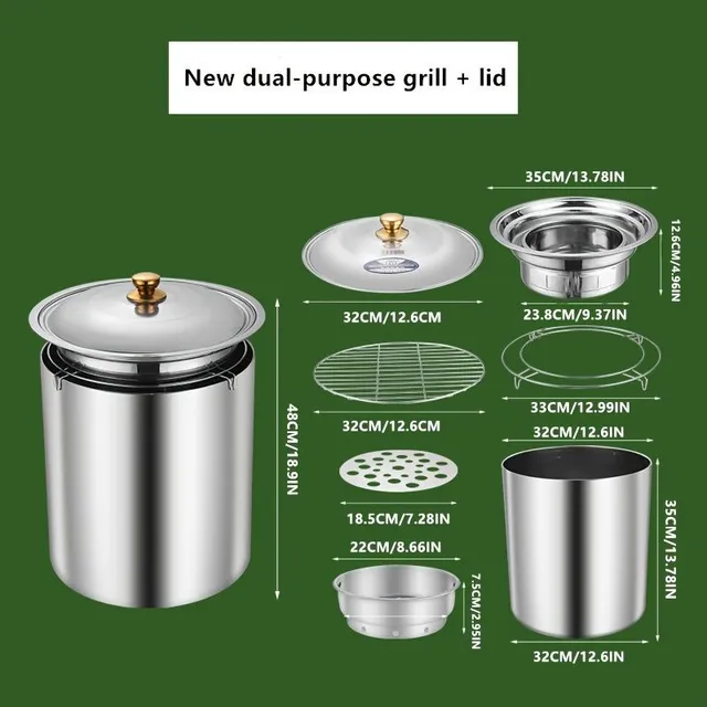 Barbecues for charcoal, stainless steel grill in the shape of a barrel for charcoal, hanging