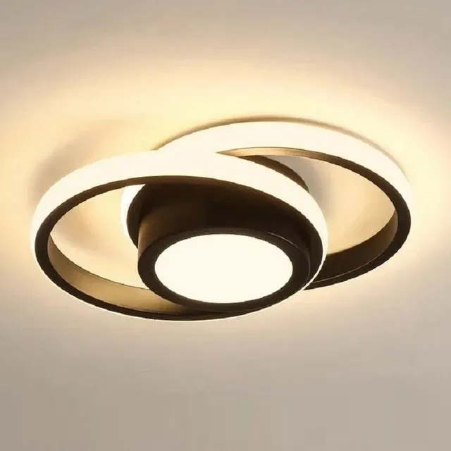 LED ceiling lamp with 3 colours of light 32 W Modern dimmable chandelier in the shape of two circles Minimalist chandelier with switching color temperature 27 x 20 x 6 cm