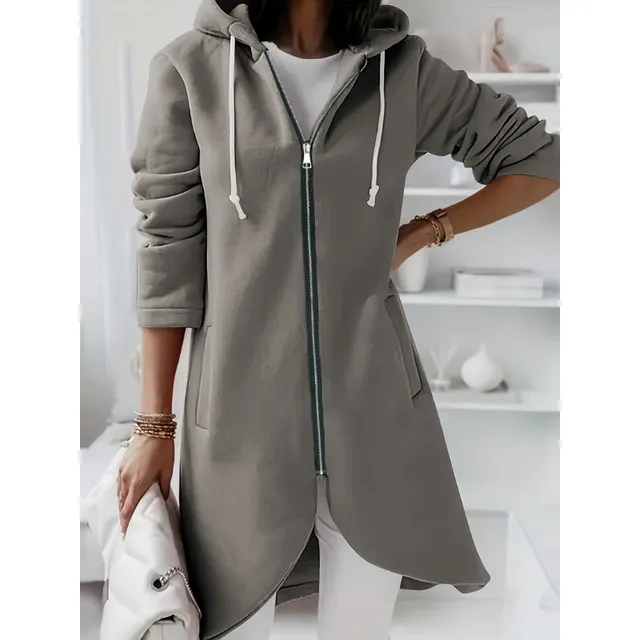 Women's long hoodie with zipper and hood