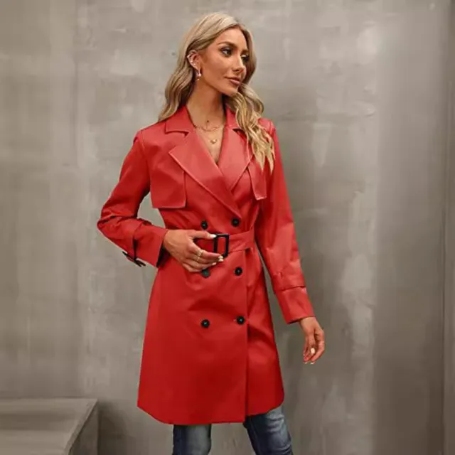 Women's long trench coat with double-breasted fastening - autumn/winter, belt included