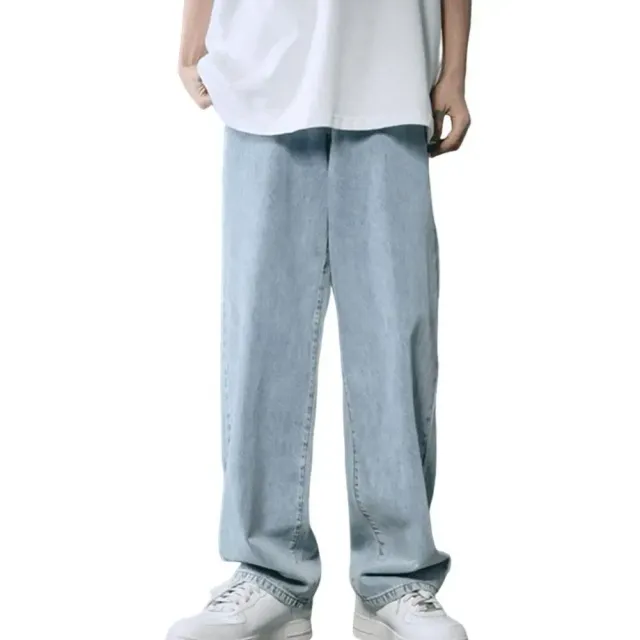 Men's fashionable high waisted wide leg jeans in Korean style