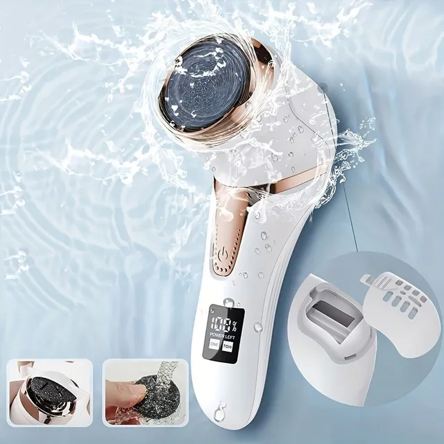 Electric foot file with suction to remove hardened skin with 3 adapters and 2 speeds, LCD display