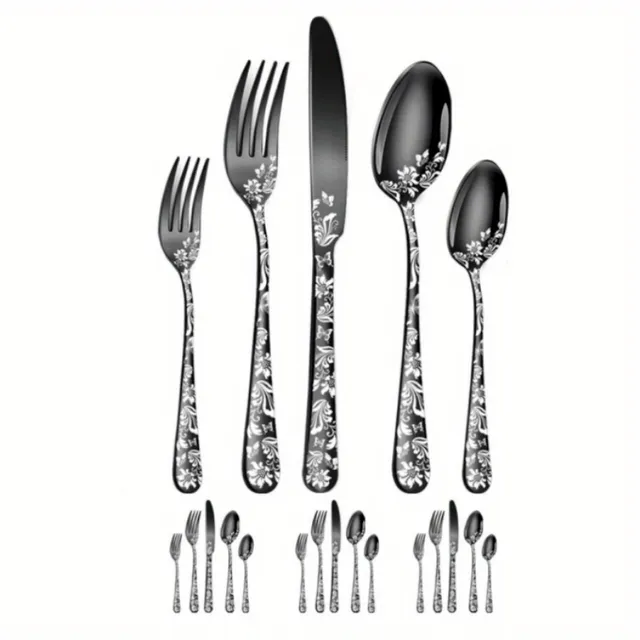 Modern stainless steel cutlery with floral pattern - for home and restaurant