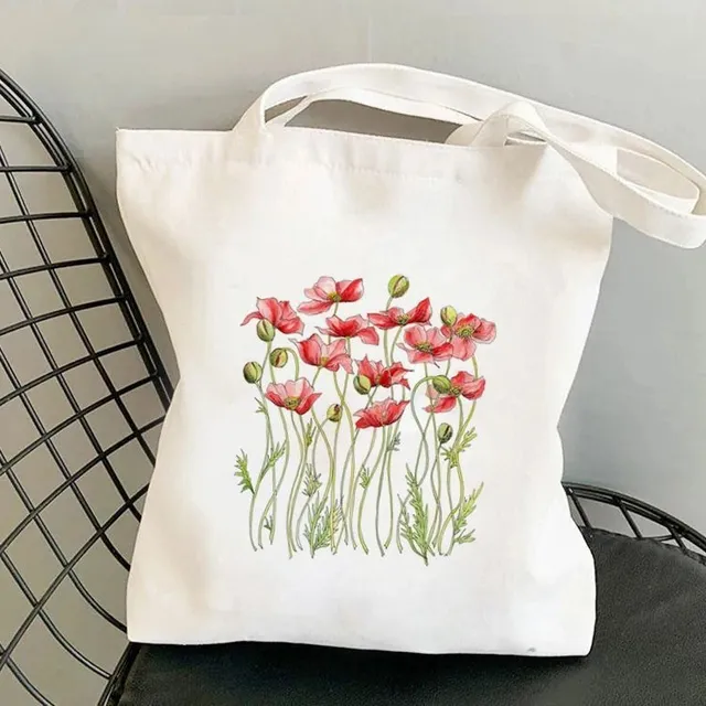 Luxury canvas bag in trendy white with cheerful spring print - more variants Bevan