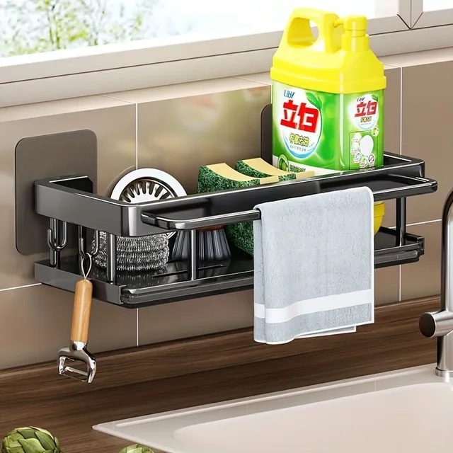 Wall multi-function kitchen utensils basket with rag holder, spices, soap and sponge