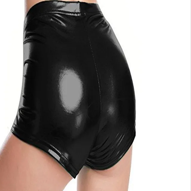 Women's modern comfortable elastic shorts made of shiny material with high waist