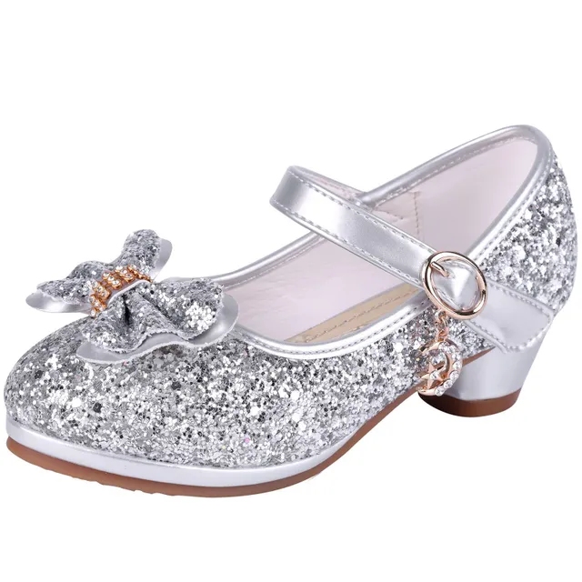 Sandals for girls with glitter and bow, glittery party shoes with high heel - wedding and birthday party shoes