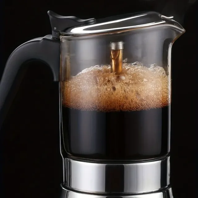 Talianska nerezová oceľ Moka hrniec - 200 ml, priehľadné silikónové sklo, ideálne pre domáce výrobu kávy, perfektný darček