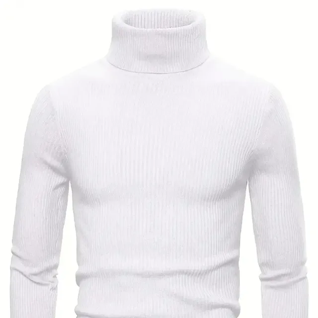 Male turtleneck, knitted, slim-fit, for leisure, warm monochrome, high elastic sweater in autumn and winter.