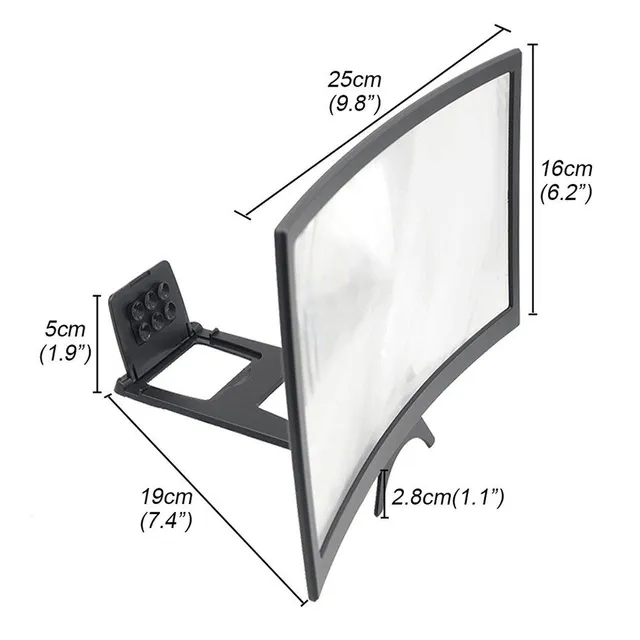 Foldable curved magnifier for mobile display magnification
