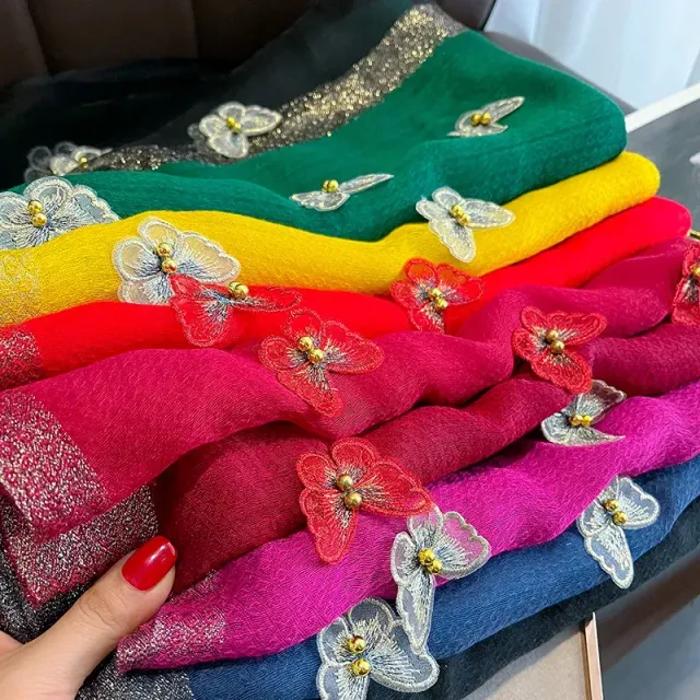 Luxusní jednobarevný měkký vlněný šátek z morušového hedvábí pro ženy