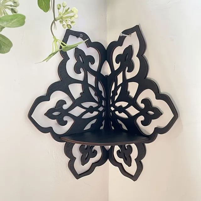 1ks Elegantný drevený krištáľový stojan v tvare kvetu, čierna, domáce dekorácie