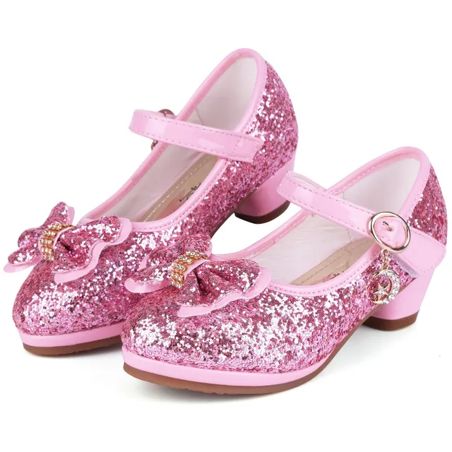 Sandals for girls with glitter and bow, glittery party shoes with high heel - wedding and birthday party shoes