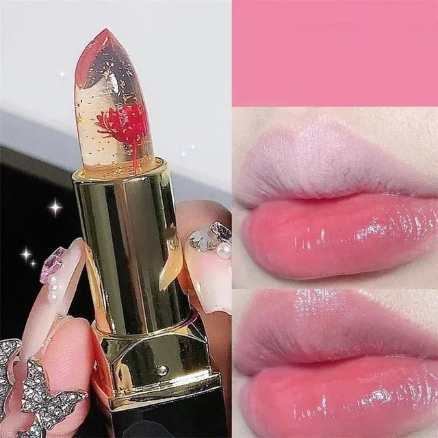 Lipstick changing color Transparent lipstick with flower Moisturizing lip balm Black lipstick