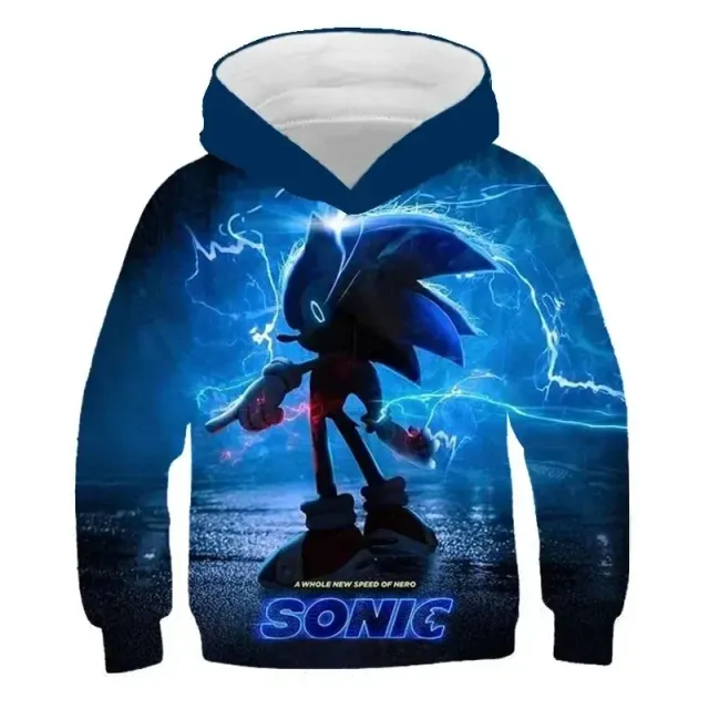 Dětská unisex mikina s kapucí a motivy 3D potisku ježka Sonic