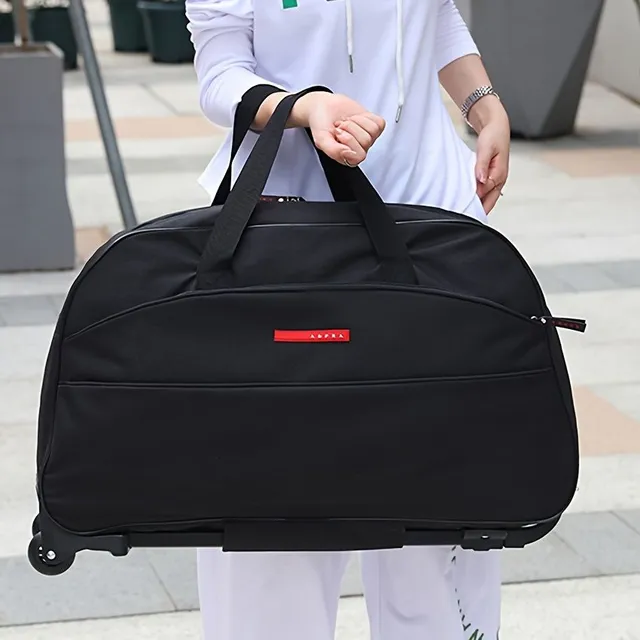 Foldable travel bag with trolley, light waterproof handbag, single color large capacity travel bag from Oxford