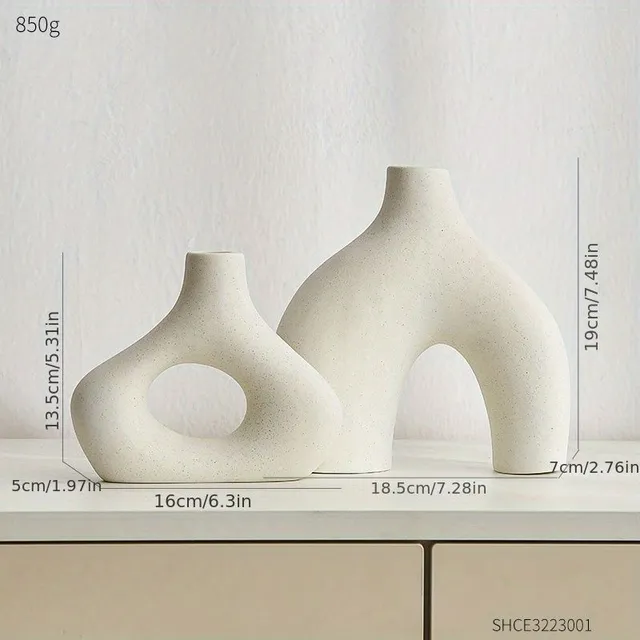 Ceramic vases, 2 pcs, abstract shapes, minimalist style, Nordic design, decorative, modern art