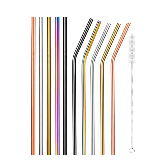 Set of reusable stainless steel straws with sleeve