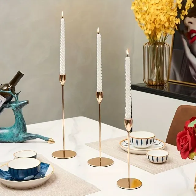Sfeșnice originale negru-aurii pentru lumânări conice, potrivite pentru lumânări clasice sau LED, centru de masă și șemineu