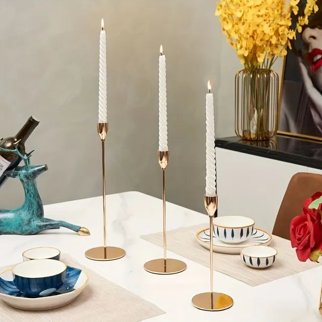 Original black-gold candlesticks for cone candles, for classic and LED candles, central points of the table and fireplace