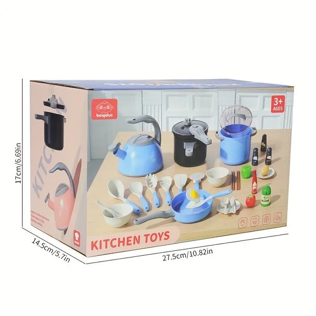 Bucătărie de jucărie din lemn pentru copii cu accesorii