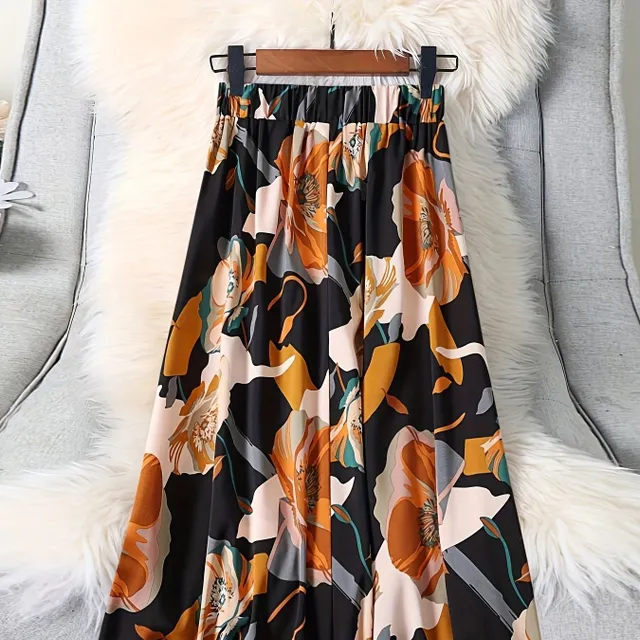 Flower skirt with elastic waist - casual A cut for spring and summer