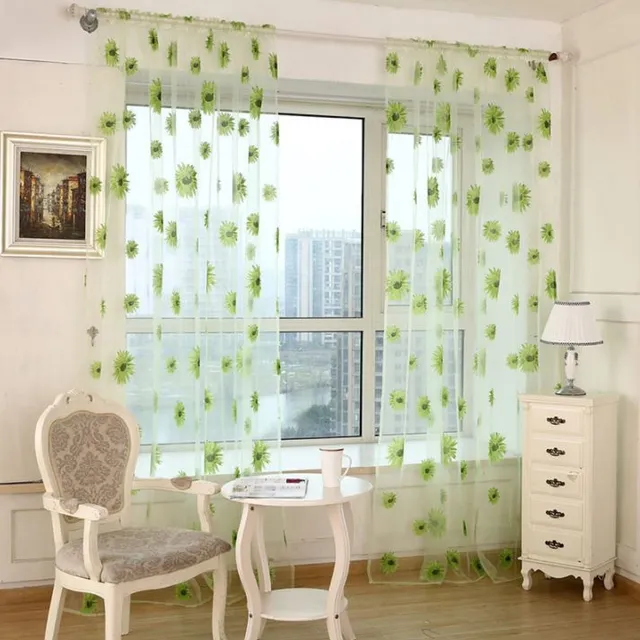 Beautiful curtain decorated with flowers - 3 colors