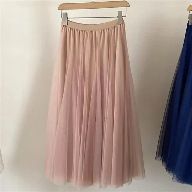 Women's translucent tulle skirt with high waist and polishering