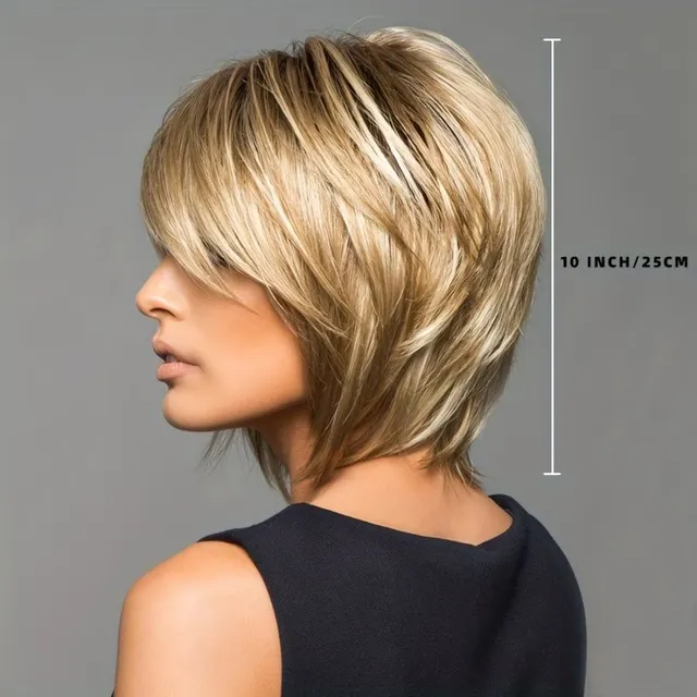 Stylish wig with straight short hair and bangs