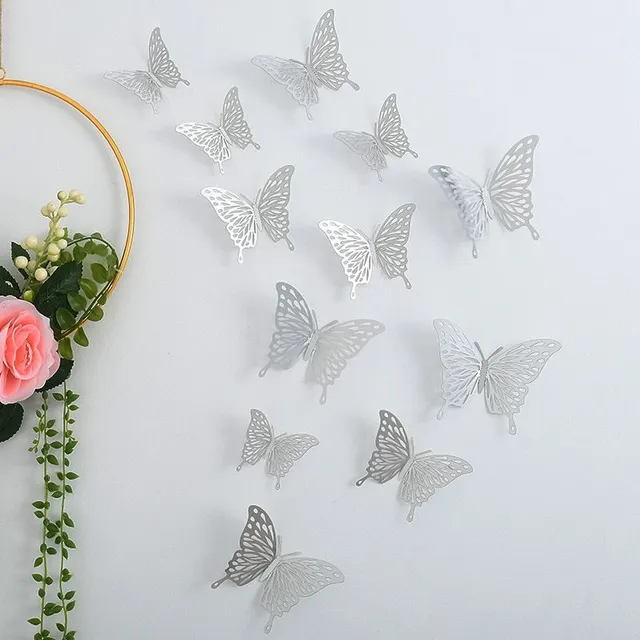 Set of 3D adhesive butterfly stickers on the wall - different colors