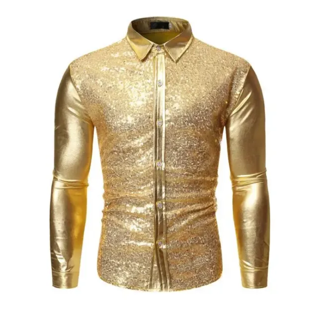 Men's stylish sequin long sleeve shirt