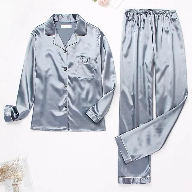 Ladies satin pyjamas with button fastening