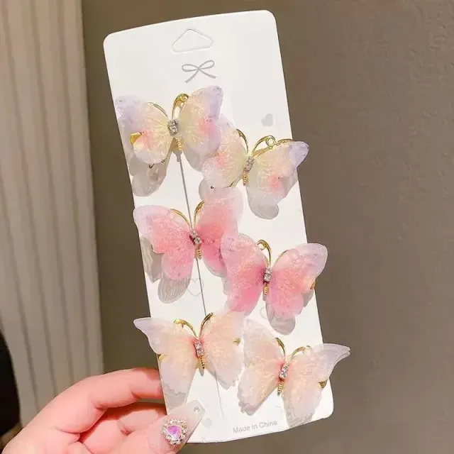6 kusů pestrobarevných motýlkových spon do vlasů pro dívky