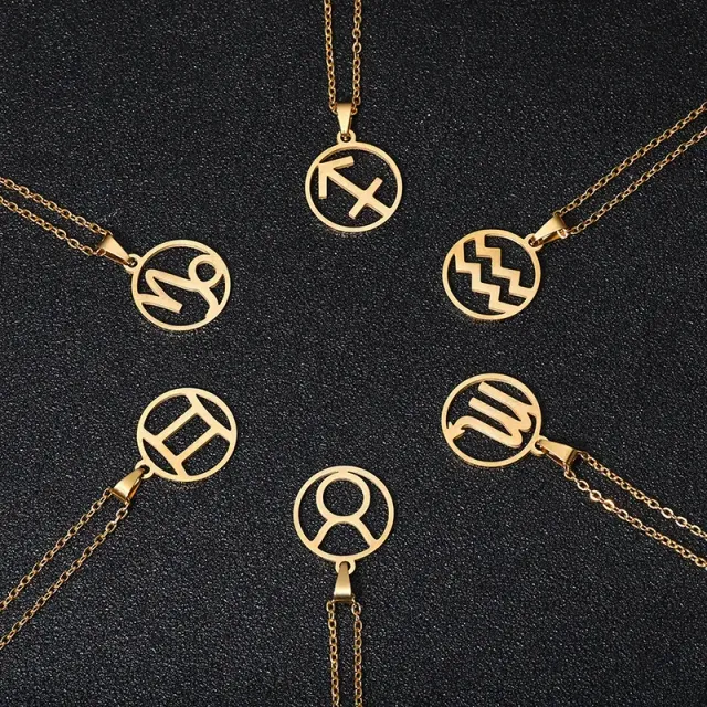 Gyönyörű rozsdamentes acél nyaklánc medál alakzatban Zodiac jel