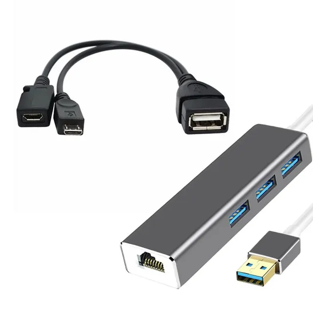 USB RJ45 Adaptér + HUB 3 porty