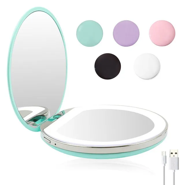 Cosmetic folding LED pocket mirror