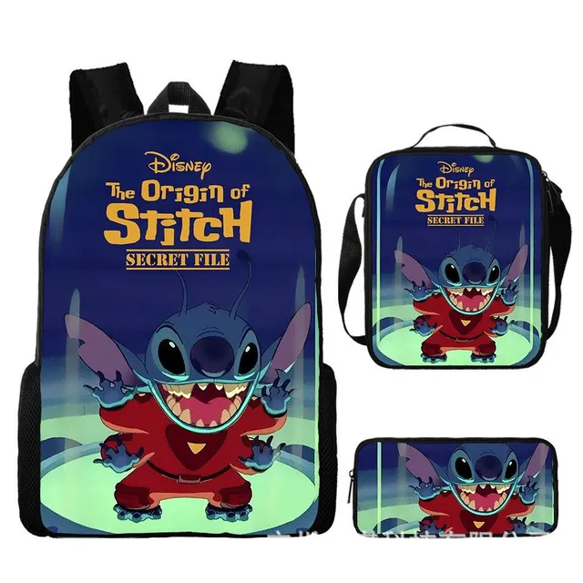 Set pentru copii cu 3 piese școlare cu motivele personajelor animate preferate Lilo și Stitch Rucsac / Geantă peste umăr / Penar