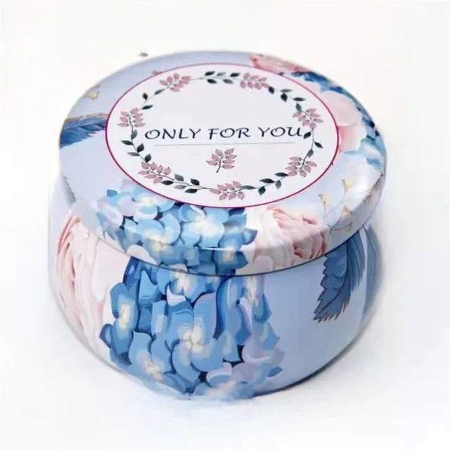 Candle with dried flowers in resealable container Blue