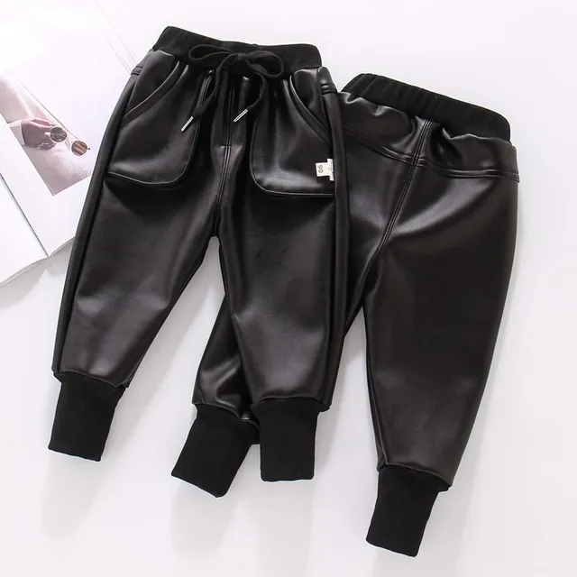 Children's leather pants with drawstring