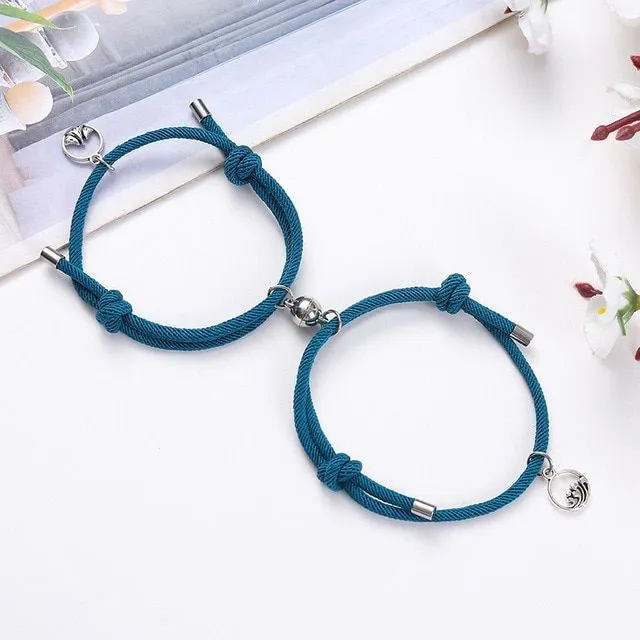 Magnetic string bracelet for couples 2 pcs navy